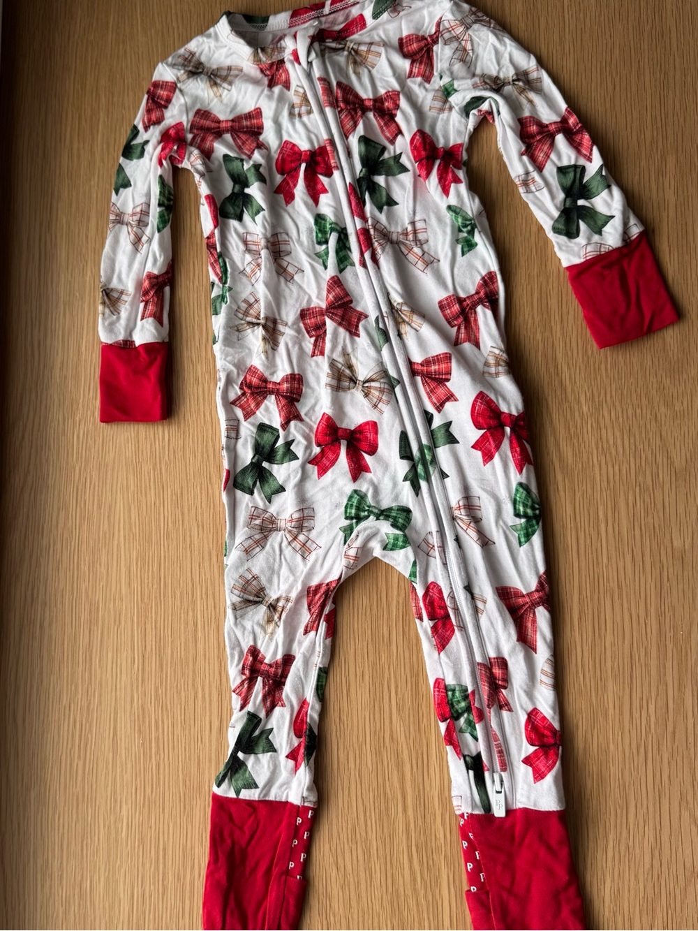 Posh Peanut Christabel Convertible One-Piece Pajamas with Red and Green Bows
